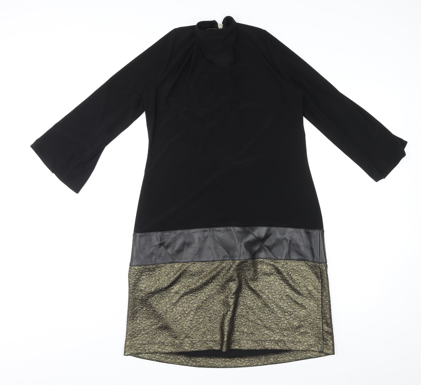 Joseph Ribkoff Womens Black Colourblock Polyester A-Line Size 12 Mock Neck Zip