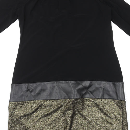 Joseph Ribkoff Womens Black Colourblock Polyester A-Line Size 12 Mock Neck Zip