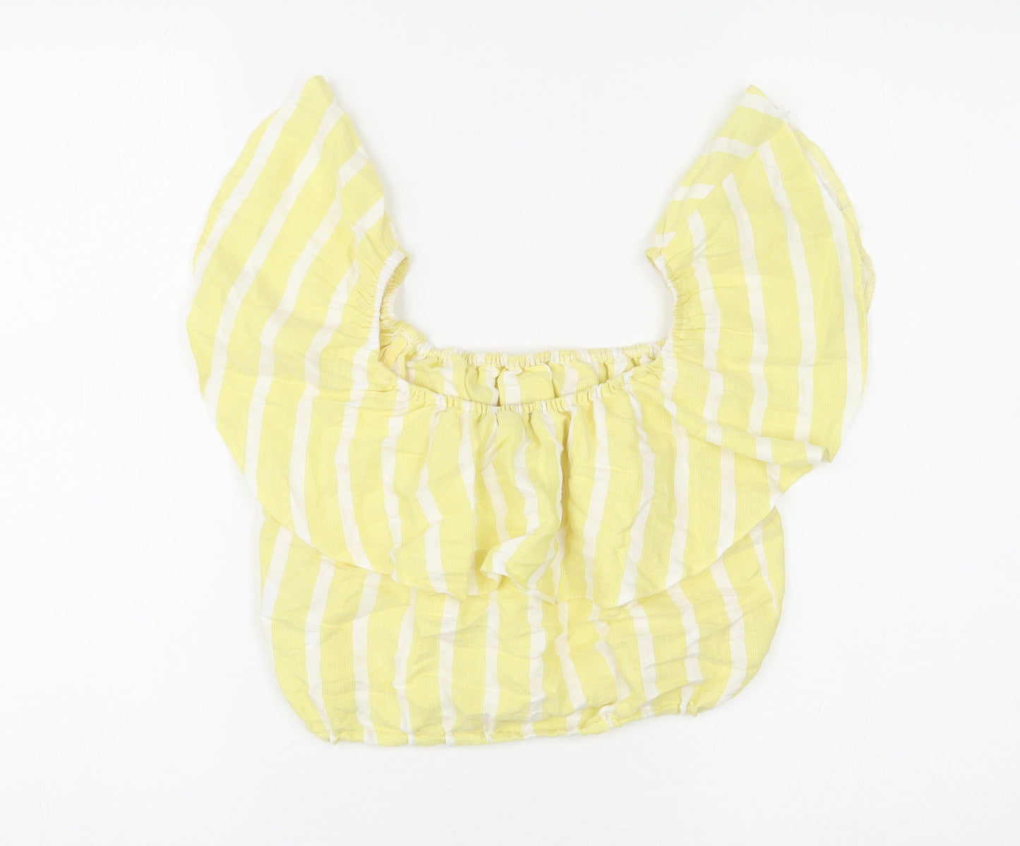 New Look Womens Yellow Striped Cotton Cropped Blouse Size 10 Square Neck