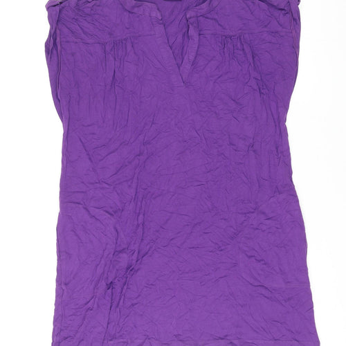 Marks and Spencer Womens Purple Viscose Basic T-Shirt Size 14 V-Neck