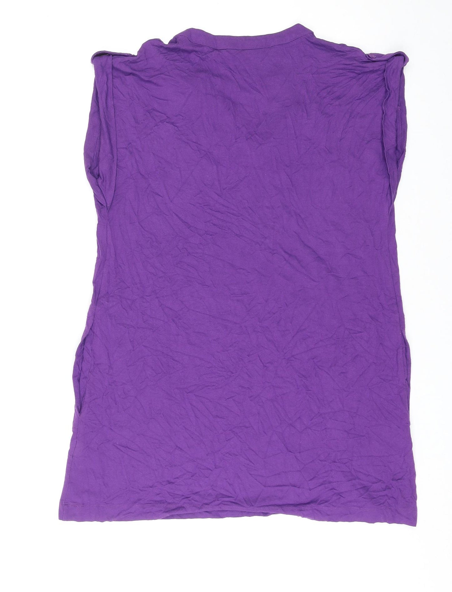 Marks and Spencer Womens Purple Viscose Basic T-Shirt Size 14 V-Neck