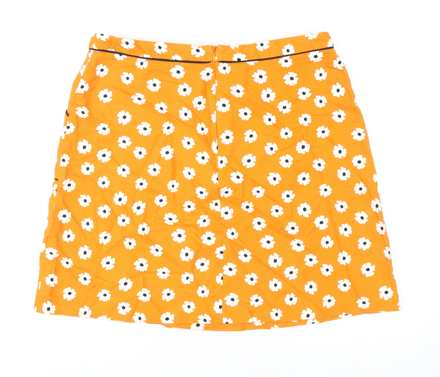 Dorothy Perkins Womens Orange Floral Cotton A-Line Skirt Size 16 Zip