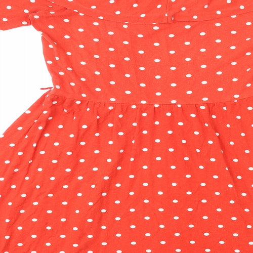 ASOS Womens Red Polka Dot Viscose Skater Dress Size 10 Boat Neck Pullover