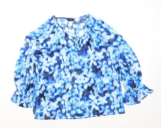 Emreco Womens Blue Geometric Polyester Basic Blouse Size 16 Round Neck