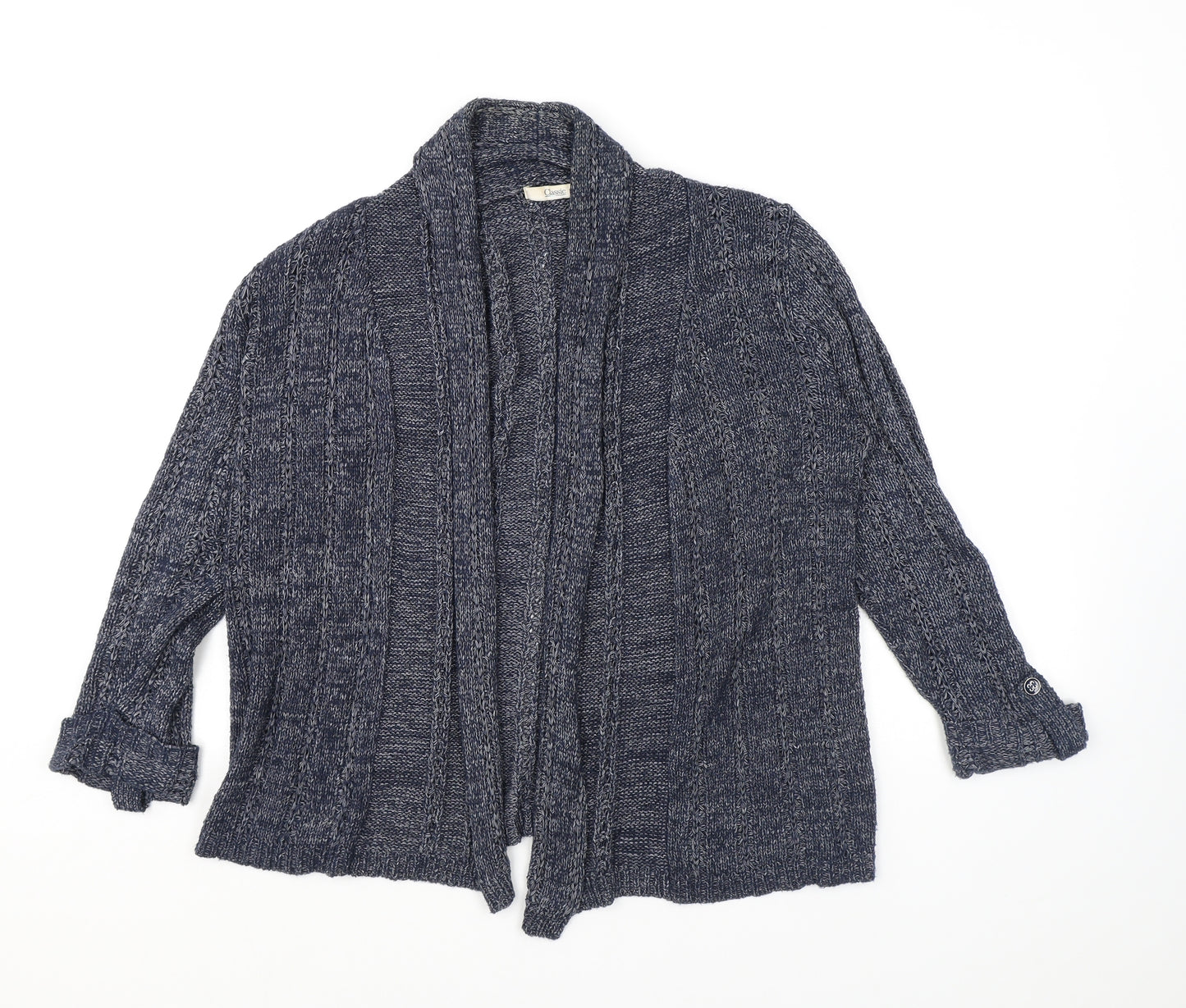 Classic Womens Blue V-Neck Acrylic Cardigan Jumper Size 14