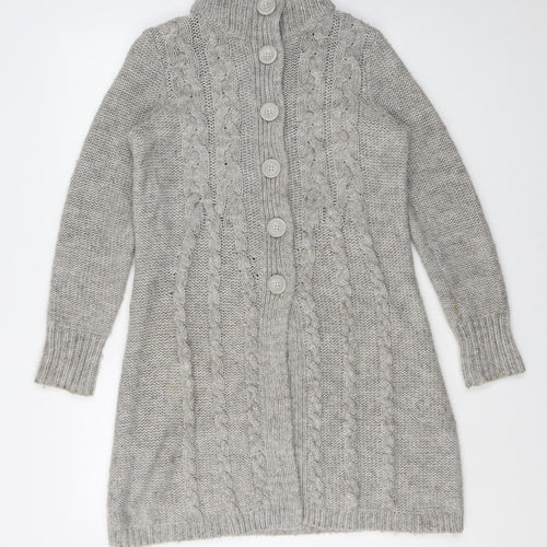 Marks and Spencer Womens Grey High Neck Acrylic Cardigan Jumper Size 14