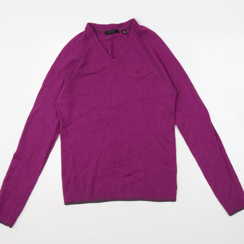 Ted Baker Womens Purple V-Neck Wool Pullover Jumper Size M