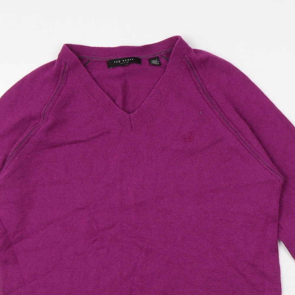 Ted Baker Womens Purple V-Neck Wool Pullover Jumper Size M