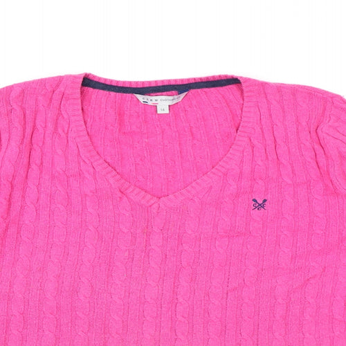 Crew Clothing Womens Pink V-Neck Cotton Pullover Jumper Size 16