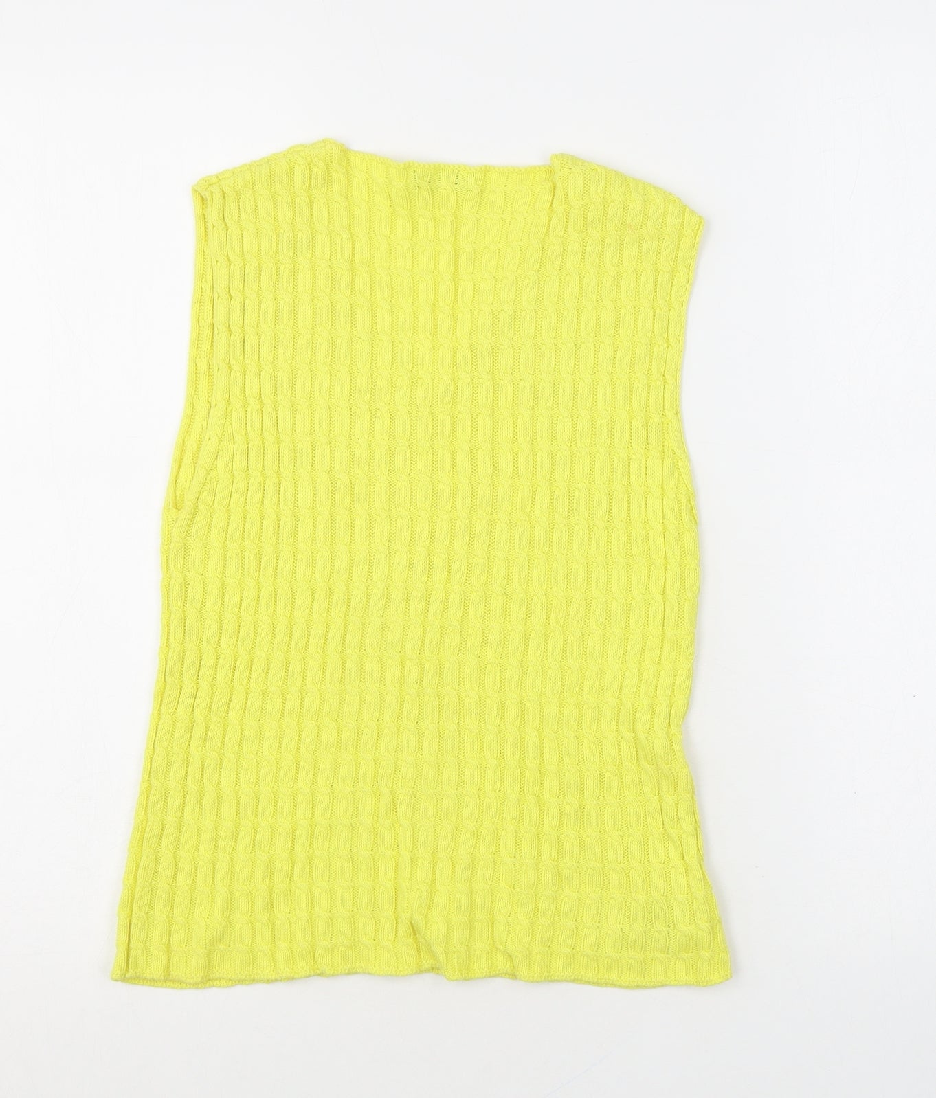 United Colors of Benetton Womens Yellow V-Neck Cotton Vest Jumper Size M Pullover
