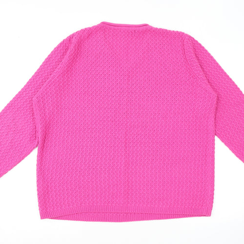 EWM Womens Pink V-Neck Acrylic Pullover Jumper Size L - Size 16-18