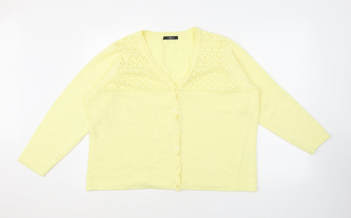 Bonmarché Womens Yellow V-Neck Acrylic Cardigan Jumper Size L