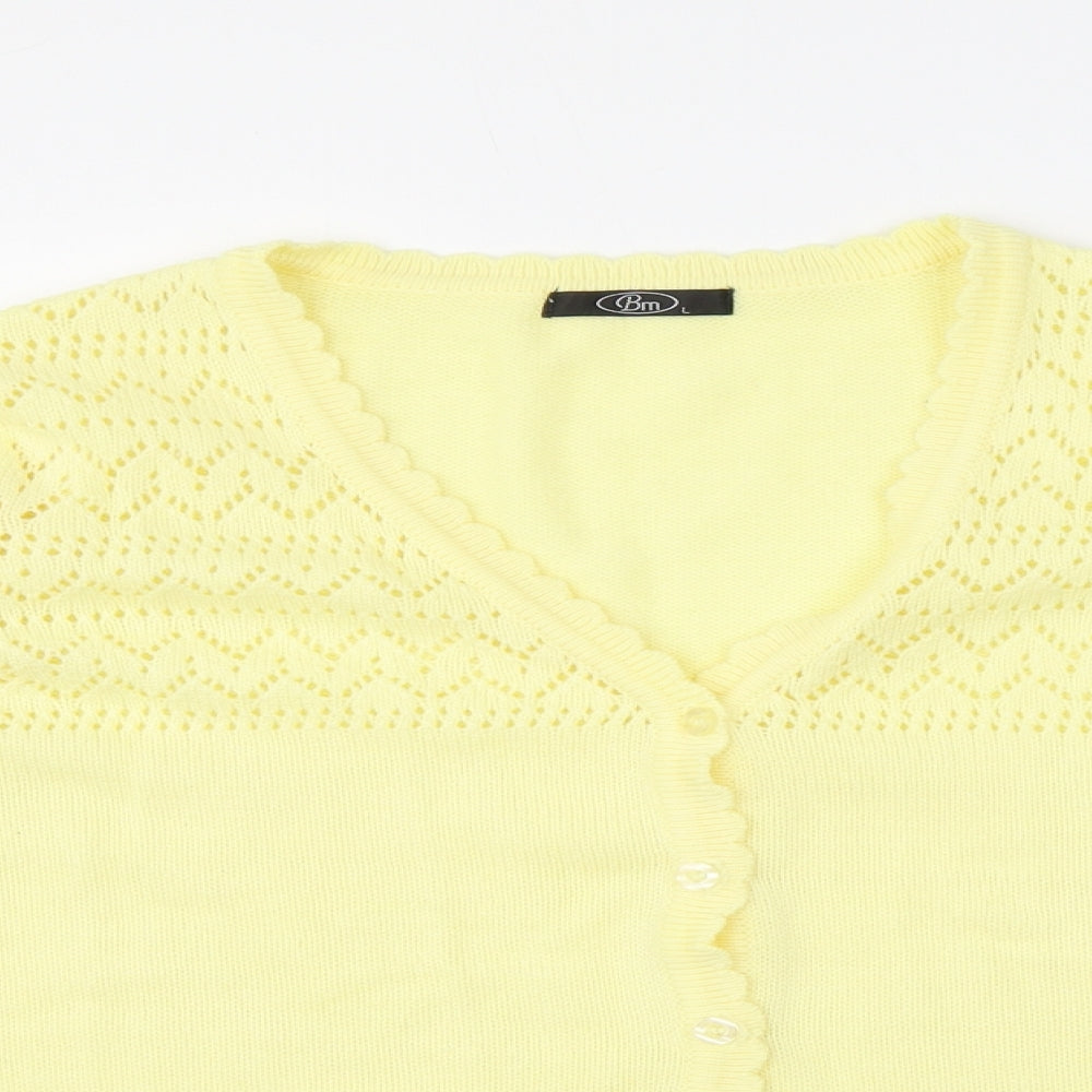 Bonmarché Womens Yellow V-Neck Acrylic Cardigan Jumper Size L