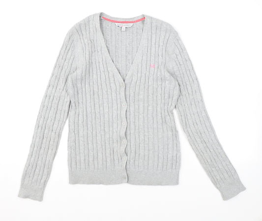 Crew Clothing Womens Grey V-Neck 100% Cotton Cardigan Jumper Size 12