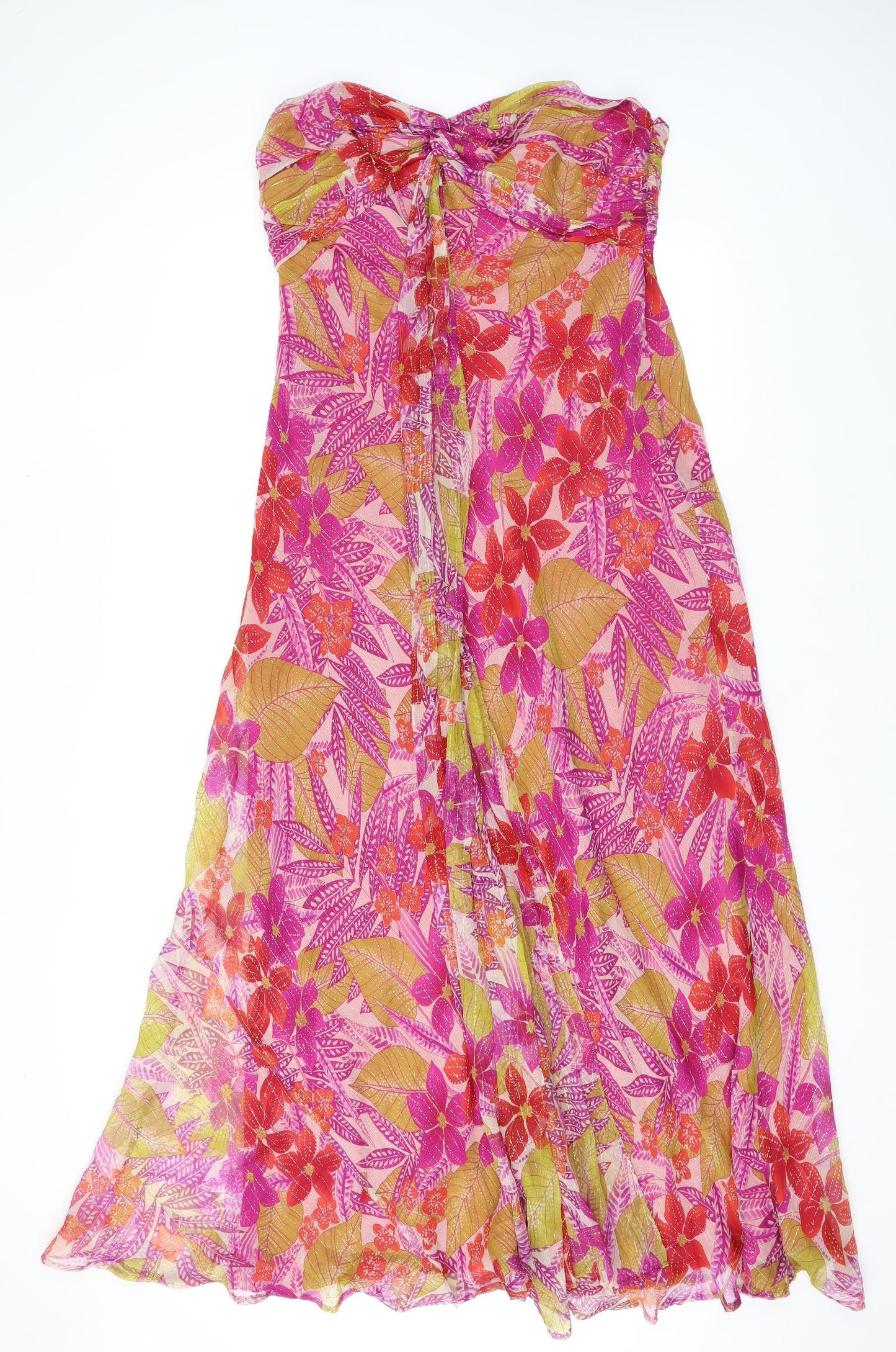 Monsoon Womens Multicoloured Floral Silk Maxi Size 14 Sweetheart Zip - Strapless