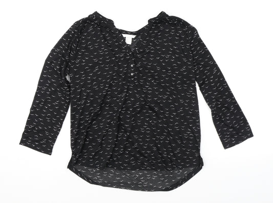 H&M Womens Black Geometric Polyester Basic Blouse Size M V-Neck - Bird Print