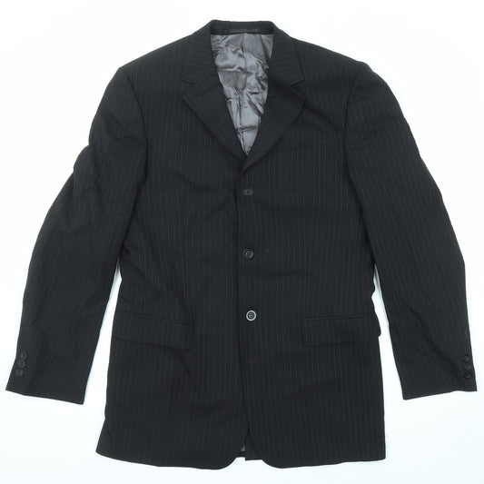 Tom English Mens Black Striped Wool Jacket Suit Jacket Size 40 Regular