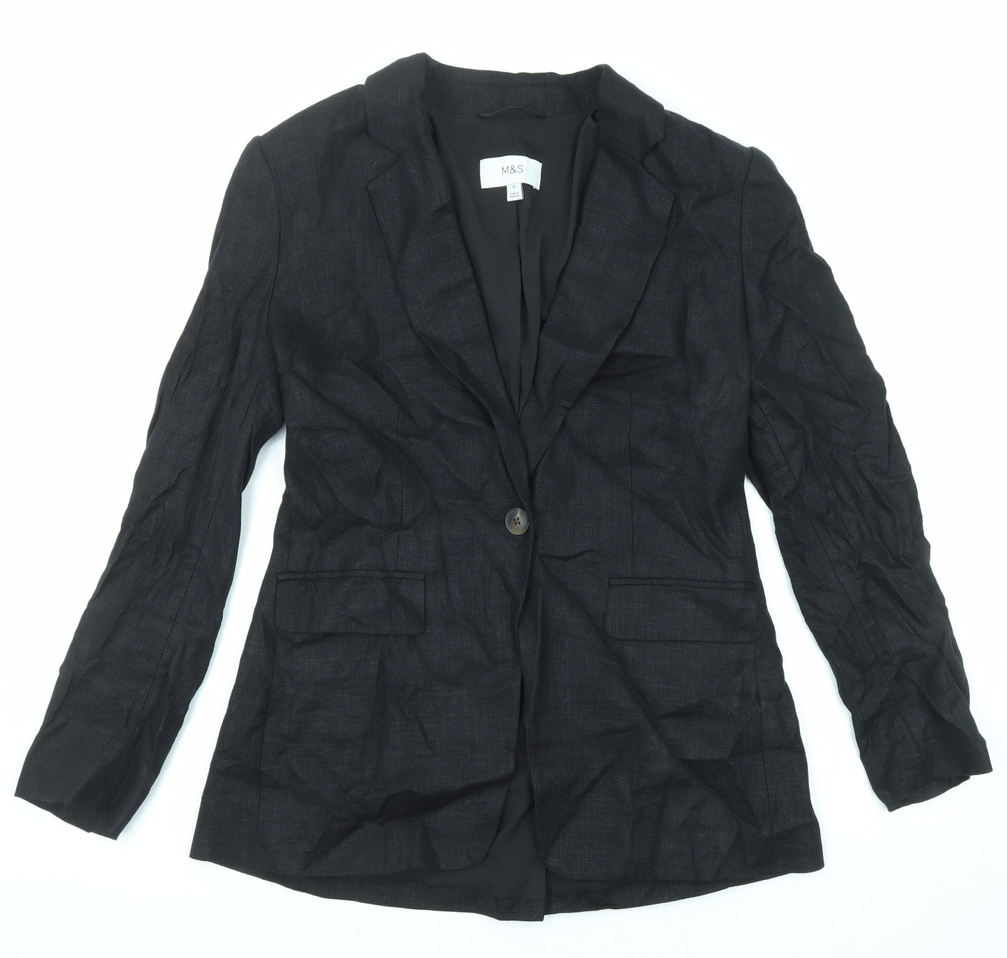 Marks and Spencer Womens Black Linen Jacket Blazer Size 10