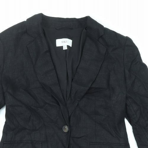 Marks and Spencer Womens Black Linen Jacket Blazer Size 10