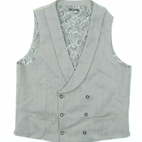 Marks and Spencer Mens Grey Herringbone Polyester Jacket Suit Waistcoat Size 44 Regular
