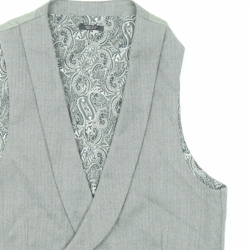 Marks and Spencer Mens Grey Herringbone Polyester Jacket Suit Waistcoat Size 44 Regular