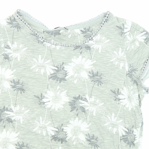NEXT Womens Grey Floral Cotton Basic T-Shirt Size 16 Boat Neck