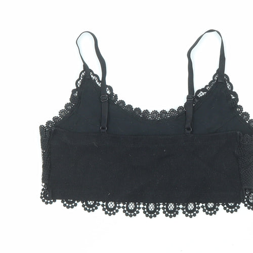 Topshop Womens Black Cotton Cropped Tank Size 8 Scoop Neck - Bralette