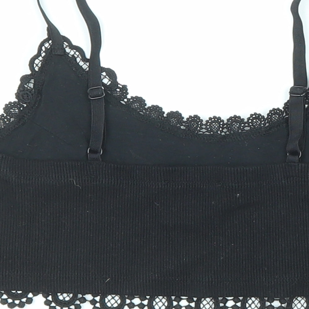 Topshop Womens Black Cotton Cropped Tank Size 8 Scoop Neck - Bralette