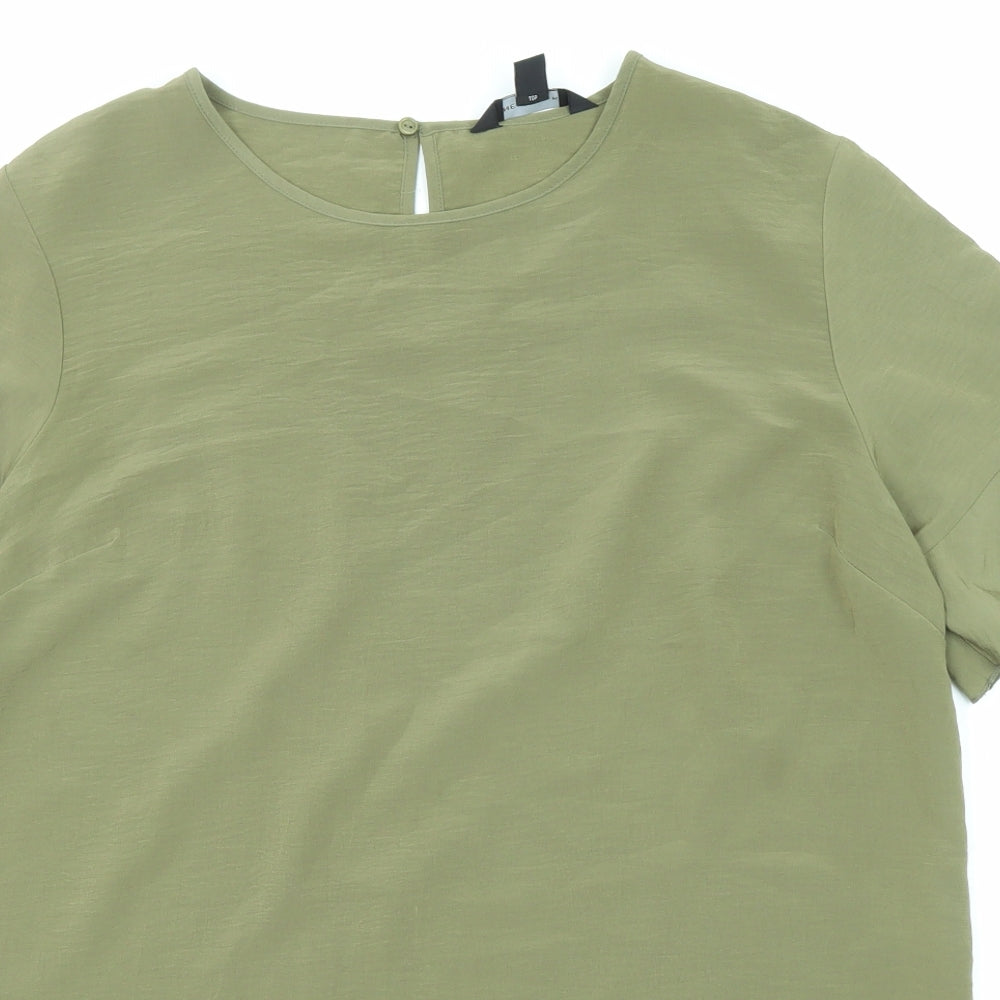 New Look Womens Green Polyester Basic Blouse Size 12 Round Neck