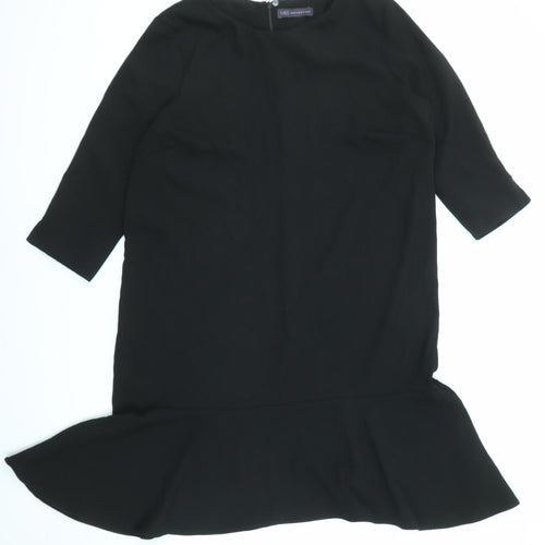 Marks and Spencer Womens Black Polyester A-Line Size 16 Round Neck Zip