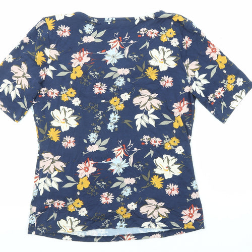Marks and Spencer Womens Blue Floral Viscose Basic T-Shirt Size 10 Cowl Neck