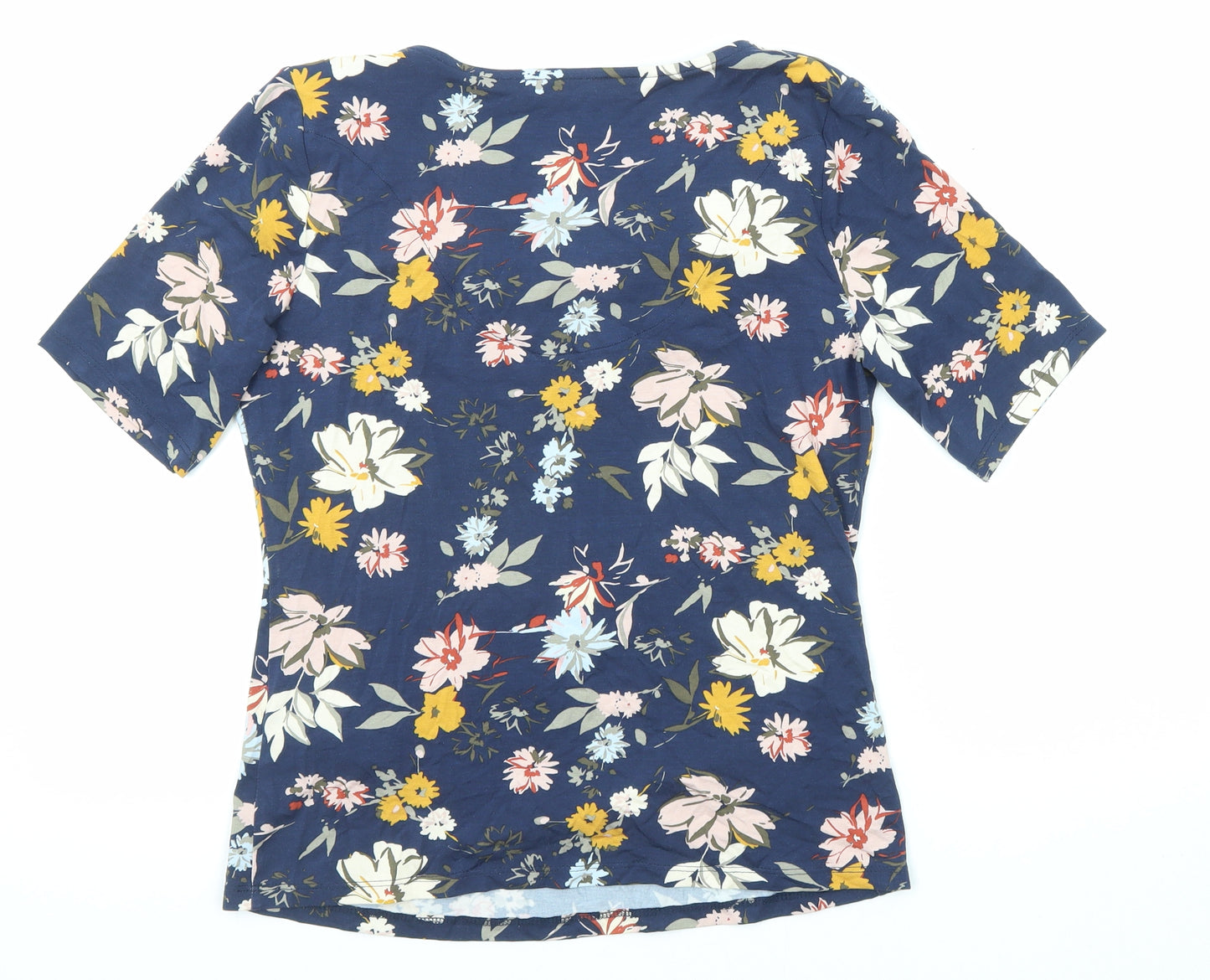 Marks and Spencer Womens Blue Floral Viscose Basic T-Shirt Size 10 Cowl Neck