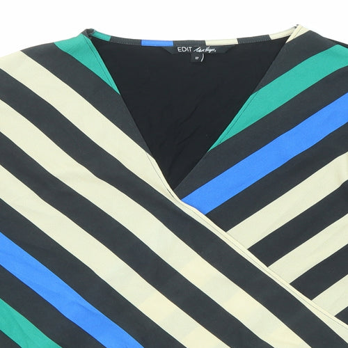 Mark Heyes Womens Multicoloured Striped Polyester Basic Blouse Size 12 V-Neck - Wrap Front Detail