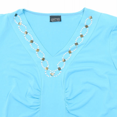 Galmes Womens Blue Polyamide Basic T-Shirt Size L V-Neck