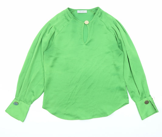 Marks and Spencer Womens Green Polyester Basic Blouse Size 8 Round Neck