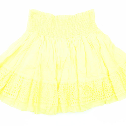 NEXT Womens Yellow Cotton Skater Skirt Size 12 Drawstring