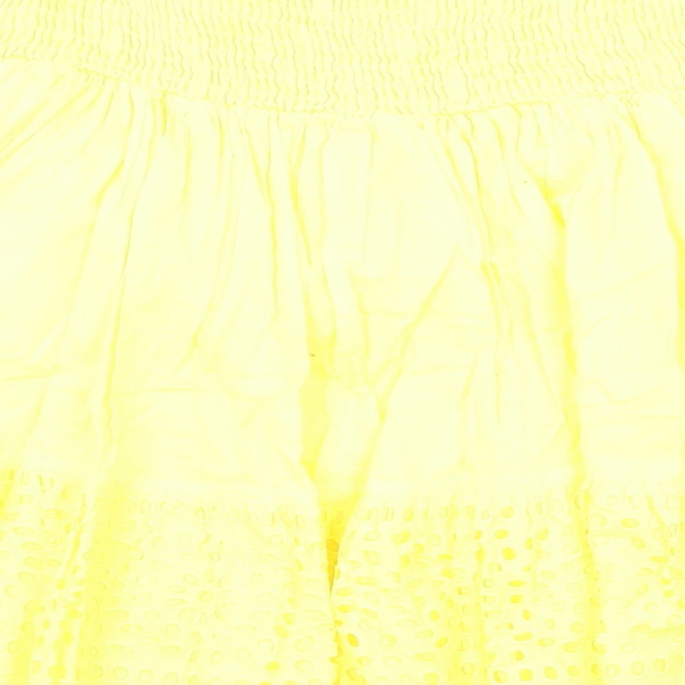 NEXT Womens Yellow Cotton Skater Skirt Size 12 Drawstring