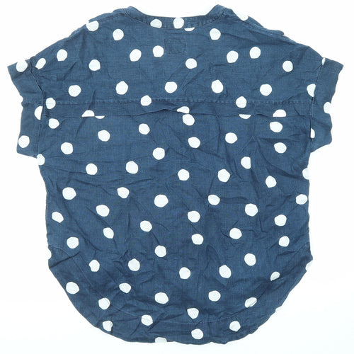 Marks and Spencer Womens Blue Polka Dot Linen Basic Blouse Size 12 V-Neck