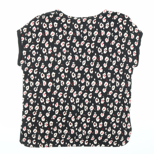 NEXT Womens Black Animal Print Polyester Basic T-Shirt Size 14 V-Neck