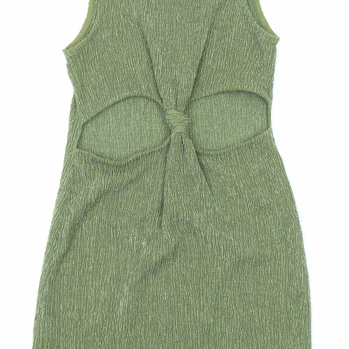 Topshop Womens Green Polyester Bodycon Size 10 Round Neck Pullover