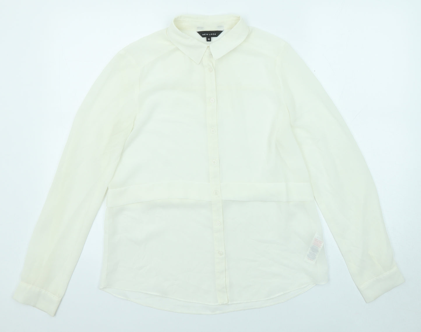 New Look Womens Ivory Polyester Basic Button-Up Size 10 Collared