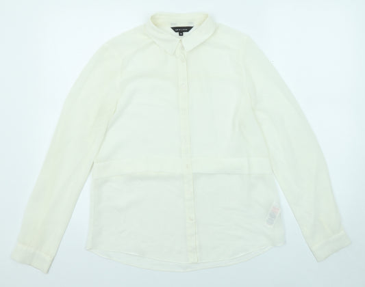 New Look Womens Ivory Polyester Basic Button-Up Size 10 Collared