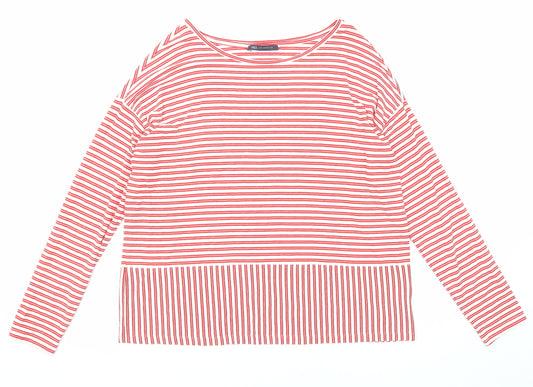 Marks and Spencer Womens Red Striped Viscose Basic T-Shirt Size 14 Boat Neck