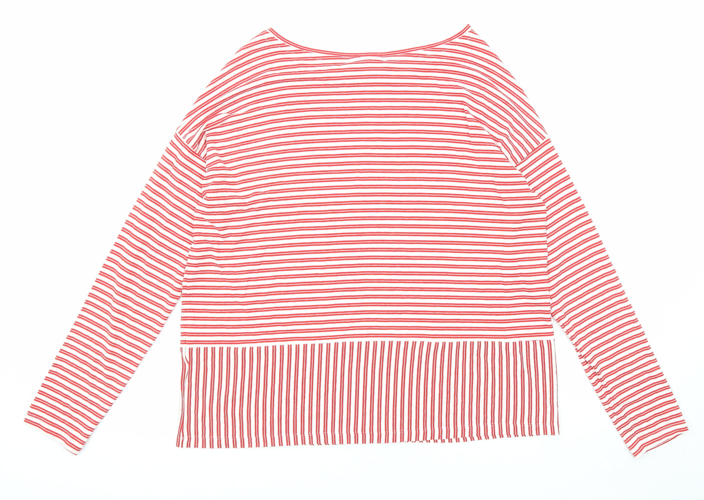 Marks and Spencer Womens Red Striped Viscose Basic T-Shirt Size 14 Boat Neck