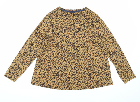 Joules Womens Brown Animal Print Cotton Basic T-Shirt Size 16 Round Neck - Leopard Print