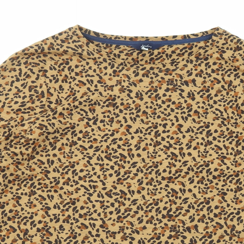 Joules Womens Brown Animal Print Cotton Basic T-Shirt Size 16 Round Neck - Leopard Print