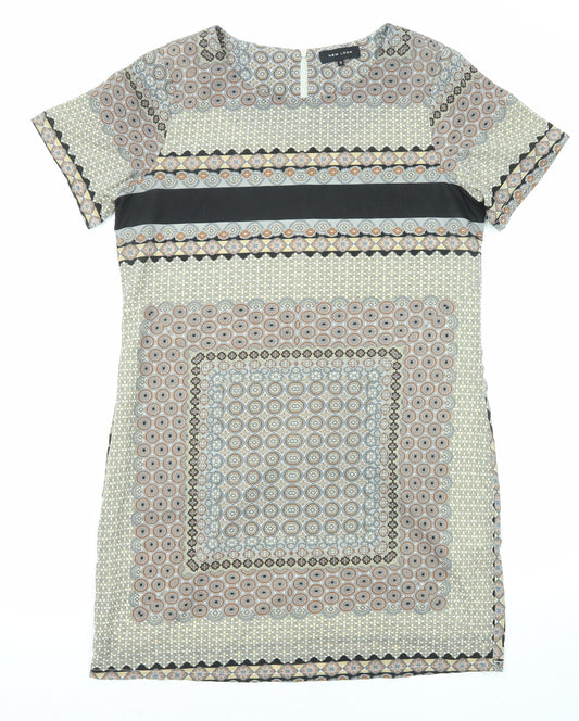 New Look Womens Multicoloured Geometric Polyester Shift Size 12 Round Neck Zip