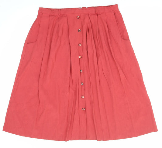Bonmarché Womens Red Viscose Pleated Skirt Size 24 Button