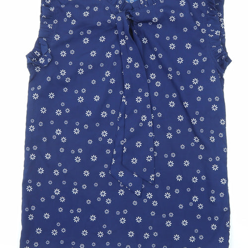 Zudio Womens Blue Floral Polyester Basic Blouse Size XS Mock Neck