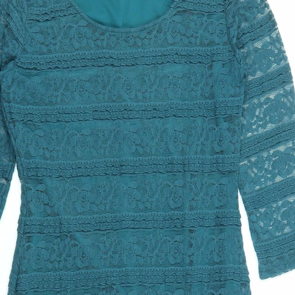 Marks and Spencer Womens Green Polyester A-Line Size 12 Boat Neck Pullover